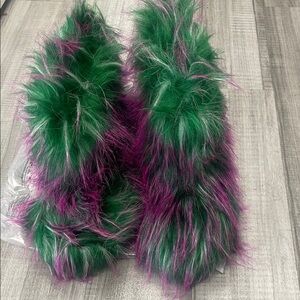 Fuzzy Green and Purple Women's Slippers